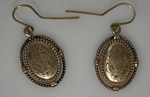 Victorian Gold Filled Flower Heart Dangle Drop Earrings - Picture 1 of 8