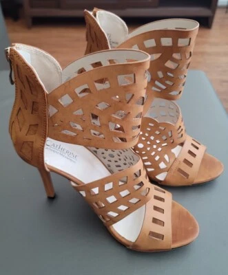 CATHERINE MALANDRINO NWOB WOMEN'S CUT OUT HELLS SANDALS COGNAC SZ 7.5 - Image 1 of 4