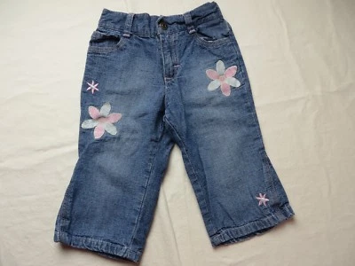 Jeans Riders Niñas Estilo 5 Bolsillos Azul Rosa Bordado Flores Talla 18 Mo #7065 Foto 1 de 4