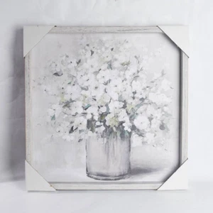 Hobby Lobby quadratisch 16x16 gerahmtes Wandbild weiße Blumenblüten in Vase Bauernhaus - Bild 1 von 6