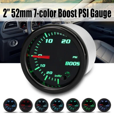 12V 2'' 52mm Turbo Boost Gauge Vacuum Press Meter 0~30PSI 7 Colors LED Black - Image 1 of 4