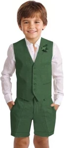 Boy Linen 2 Pieces Suit Set Vest Shorts Set Summer Suit Lightweight Kids Beach - Picture 1 of 39