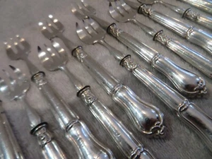 1850 French 950 silver 12 oyster forks gordians knots Ph Berthier 14cm - Picture 1 of 10