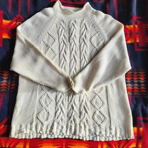 Vintage THE LIMITED Oversize Pullover creme Zopfmuster Größe M Stehkragen Fischer - Bild 1 von 11