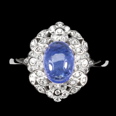 Anello In Argento Sterling 925 Ovale Blu Tanzanite 8x6mm Gioielli Taglia 6 - Immagine 1 di 4