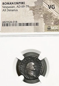 Vespasiano AR Denario AD 69-79 Giove NGC VG - Foto 1 di 4