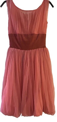 Vintage 1950s Handmade PROM DRESS Ruffle Midi Formal Coral Pink HTF Estate Sz S - Image 1 of 4