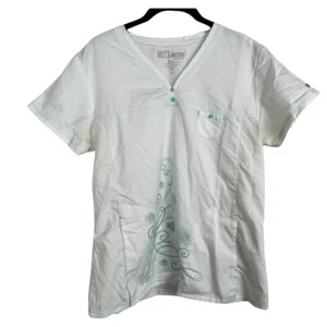 Grey's Anatomy White Teal Stitching Medical Scrub Top Size M - Picture 1 of 5