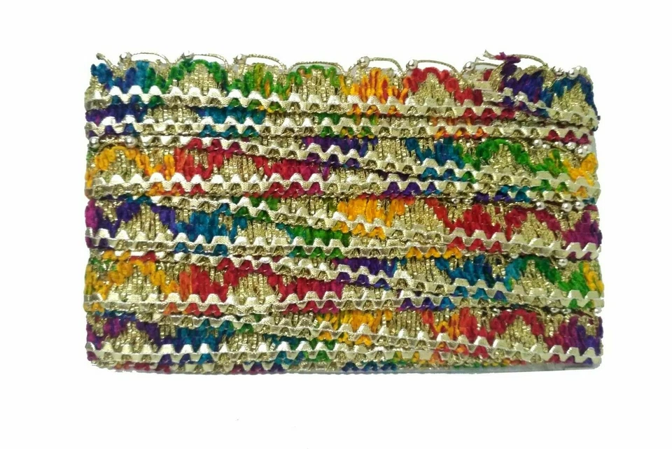 Wedding-Dress-Zari-Work-Sari-Border-Embroidery-Kundan & Pearl - 9YD-Trim Lace - image 1 of 1