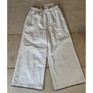 A Loves A Girls White Linen Pants Size M Wide Leg Embroidered Hem NWT - Picture 1 of 7