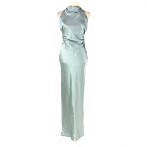 Reformation Aquamarin Anaiis Seidenkleid hinten offen Slipper ärmellos Maxi Gr. 4 - Bild 1 von 8
