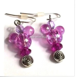 Disney Mickey Mouse Earrings Purple Ears Swirls Pierced Silver Plated - Picture 1 of 6