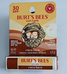Burt's Bees Lip Balm SPF30 "Coco Loco" Mineral Sunscreen Lip Balm .15 oz - Picture 1 of 4