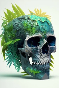 Canvas Art Fantasy Grey Green Skull Abstract Wall Picture Poster Print - Picture 1 of 22
