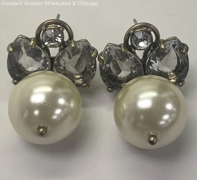 Pendientes colgantes de perlas de piedra talla cristal transparente tono dorado J.Crew 20,0 g Foto 1 de 4