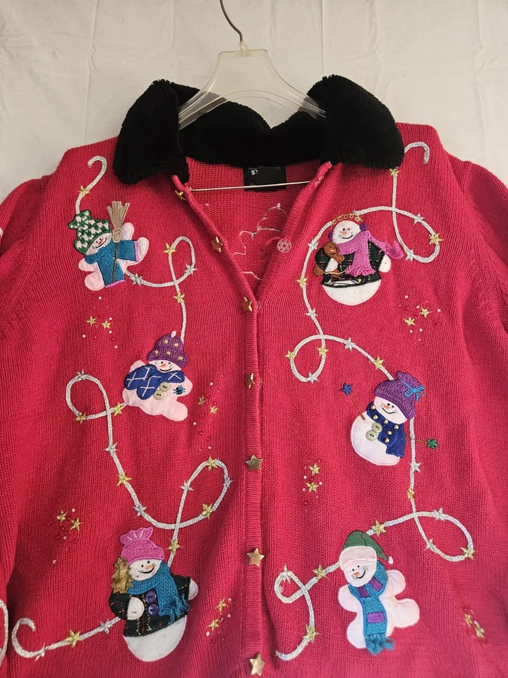 Cárdigan Designers Studio Joy para mujer XL rojo muñeco de nieve suéter Navidad vintage  Foto 1 de 4