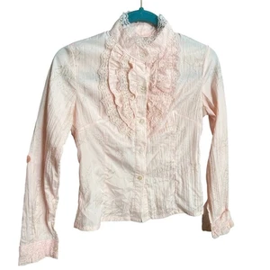 Y2K Coquette Button Up Pink Ruffle Fairy Cottage Princess Lace Kawaii Bimbo Sz M - Picture 1 of 9
