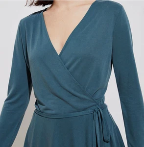 Ann Taylor Loft Green V-Neck Wrap Long Sleeve Blouse Size S Balletcore - Picture 1 of 5