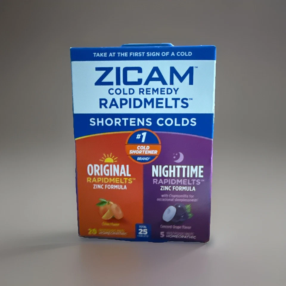 Paquete combinado de remedio homeopático para el resfriado de zinc Zicam RapidMelts día/noche 25 quilates Foto 1 de 2
