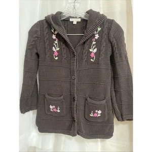 Jillian’s Closet Size L 6X Girls Sweater Jacket Knit Embroidered Flowers Brown - Picture 1 of 9