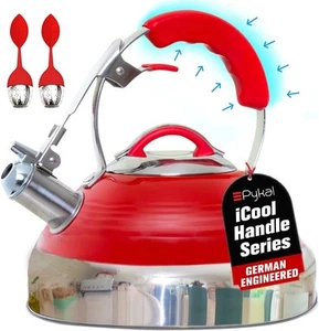 Tetera Pykal 2,6 L retro silbante para estufa roja vintage de acero inoxidable-WOW - Imagen 1 de 9