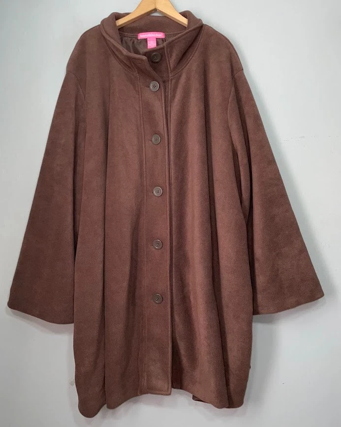 Woman Within Plus Size 5X Dark Brown Fleece Button Jacket Long Coat Fall Western - Image 1 of 4