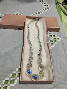Vintage Strand AB Aurora Borealis Glass Necklace 14inch Boxed - Picture 1 of 5