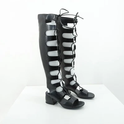 Jeffrey Campbell Mujeres 6 Sixty Botas Gladiador Cuero Negro Con Cordones Lagarto NUEVAS Foto 1 de 4