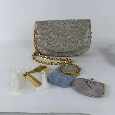 Vintage Judith Leiber Clutch Bag Womens Beige Reptile Leather Chain Tassel Italy - Image 1 of 4