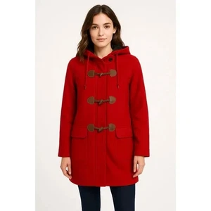 L.L. Bean x Vintage 80’s Hooded Plaid Lined Wool Toggle Coat - Red - Small - Picture 1 of 12