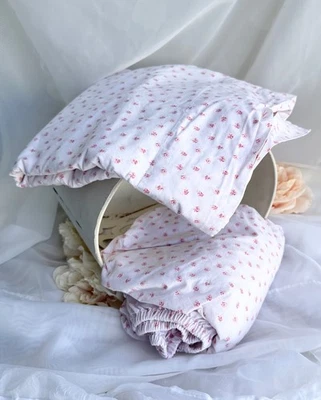 Simply Shabby Chic TWIN FLAT & FITTED Sheet Pink Roses MON AMI Cotton EUC - Image 1 of 4