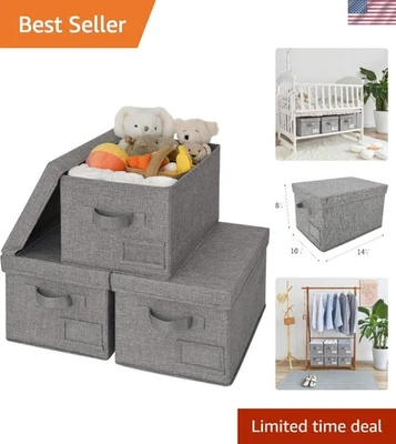 Средние имитирующие льняные контейнеры для хранения с крышками - идеально подходят для организации пространства - Изображение 1 из 4