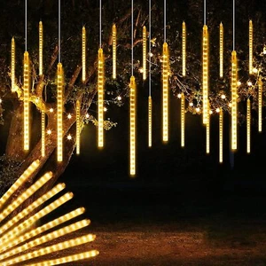 192 LED Meteor Shower Lights Christmas Falling Rain Garden Outdoor Tree Decor US - Picture 1 of 14