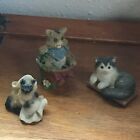 Lot Of 3 Cute Small Gray & White Siamese Kitty Cat Playing W Toilet Paper Resin