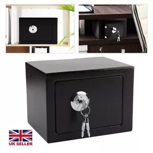 SOLID STEEL SAFE HEAVY DUTY FIREPROOF HOME OFFICE MONEY CASH VALUABLES BOX BLACK - Picture 1 of 5