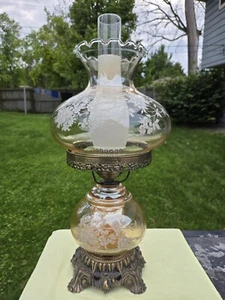 Vintage 70's L&LWMC Clear Brown Smoky Hurricane Table Lamp Medium Size 22" Tall - Picture 1 of 12