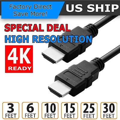 HDMI Cable Cord 1.4 4K 3D HDTV PC Xbox PS5 High Speed Plug 3 6 10 15 25 30 50 FT • 4.65$