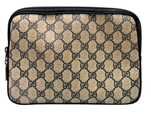 VINTAGE DESIGNER GUCCI INTERLOCKING GG BLUE CANVAS ZIP COSMETIC TRAVEL BAG - Picture 1 of 6