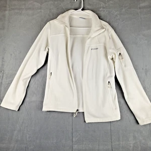 Columbia Womens Fleece Jacket White Sz L Full Zip High Neck Long Sleeve - Picture 1 of 10