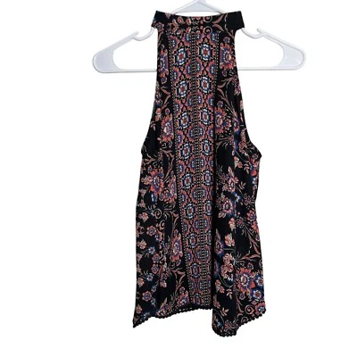 Lily White Blouse Women's Small Black Colorful Floral Sleeveless High-Neck Top - Image 1 of 4