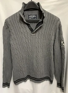 Nautica Jeans Co. Sweater Men's Large Gray Cable Knit 1/4 Zip Pullover Logo - Picture 1 of 8