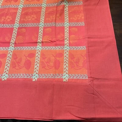 Crate & Barrel Tablecloth Colette 70 x 90 Fruit Print Jaquard Orange Red Summer - Image 1 of 4