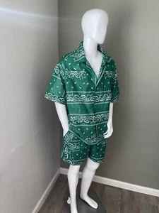 Camicia JD Fashion Uomo personalizzata verde Kelly quadrata bandanna manica corta e set corto - Foto 1 di 3