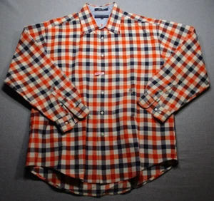 Tommy Hilfiger Mens XL Buffalo Check Plaid Orange Long Sleeve Cotton Dress Shirt - Picture 1 of 10