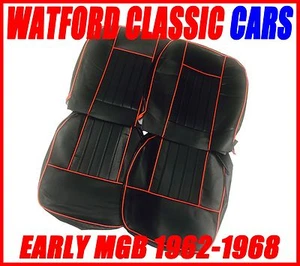 MGB Roadster and GT Pair of Seat Covers 1962-1968 Leather look Black / Red - Picture 1 of 6