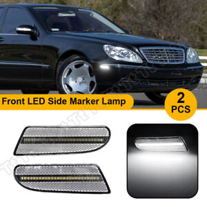 For 2000-06 Mercedes Benz W220 S-Class White Front Bumper LED Side Marker Lights