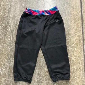 adidas Capri Leggings Girls Large Black Geometric Print Waist Aeroready Pull On - Picture 1 of 9