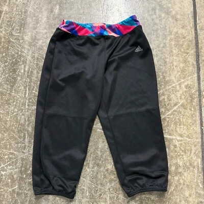 adidas Capri Leggings Girls Large Black Geometric Print Waist Aeroready Pull On - Image 1 of 4