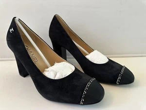 Brand New Chanel Suede Pumps Suede Grosgrain Size 38.5 Heels - Picture 1 of 9