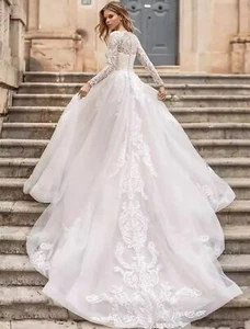 Exquisite Wedding Dress for women Long Sleeve Floral Pattern - Picture 1 of 18